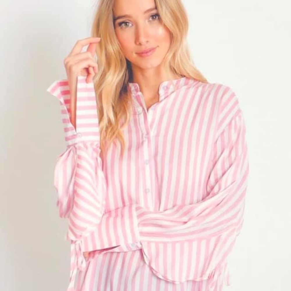 Pink Stripe Feminine Work/Slouchy Blouse